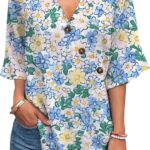 Women's V-Neck Floral Blouses – Short Sleeve Loose-Fit Boho Casual & Dressy Fashion Tops – Bundle of 10