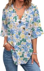 Women's V-Neck Floral Blouses – Short Sleeve Loose-Fit Boho Casual & Dressy Fashion Tops – Bundle of 10